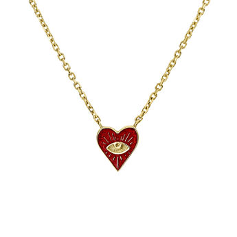 9 ct gold red enamel heart necklace, J05013-02-RTRENA,hi-res