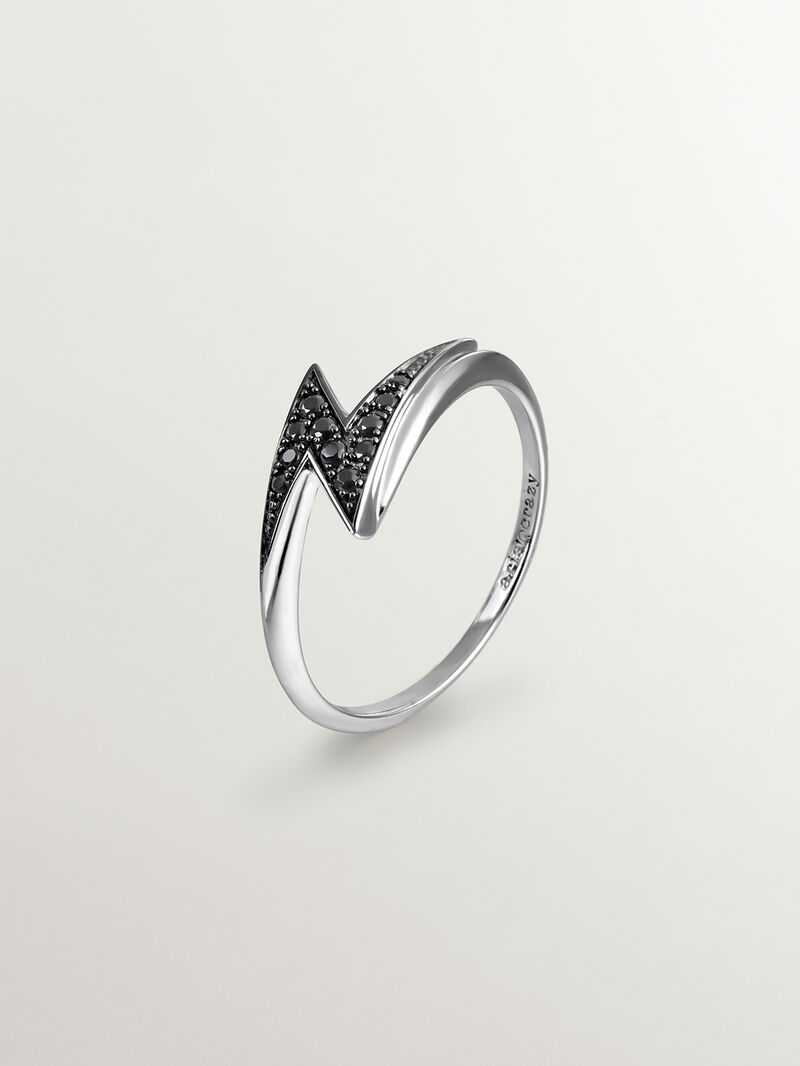 928 Silver ring with lightning bolt and black spinels image number 0