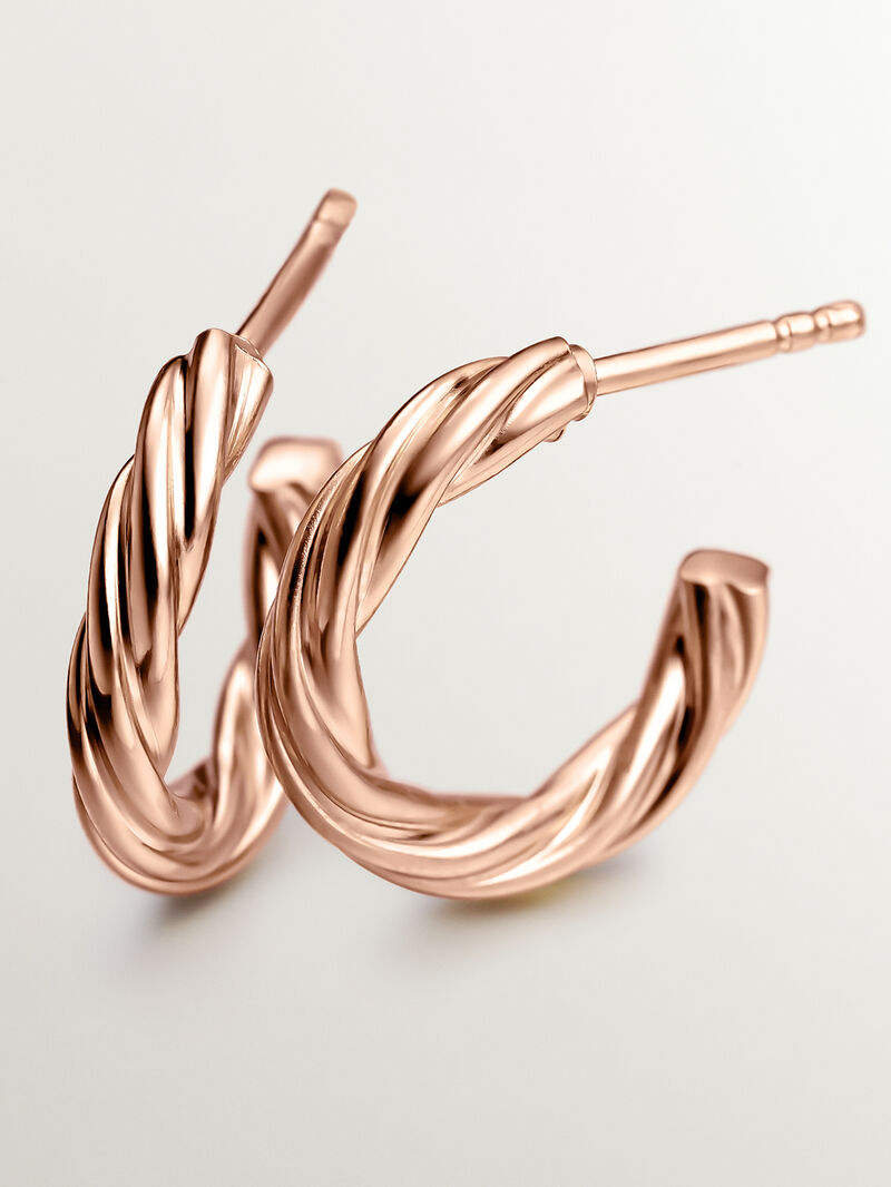 Medium-sized hoop earrings made from 925 silver, bathed in 18K rose gold with a textured gallon finish. image number 4