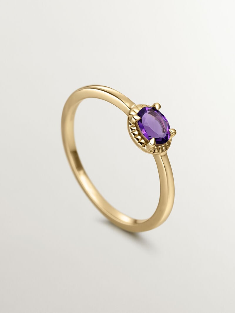 925 Silver ring bathed in 18K yellow gold with purple amethyst stone. image number 4