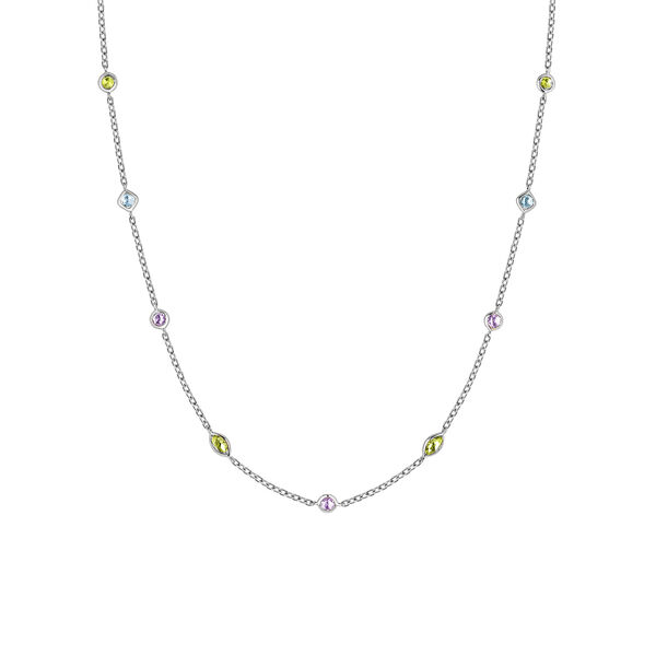 Silver mix gemstones necklace, J03765-01-AMPESB,hi-res