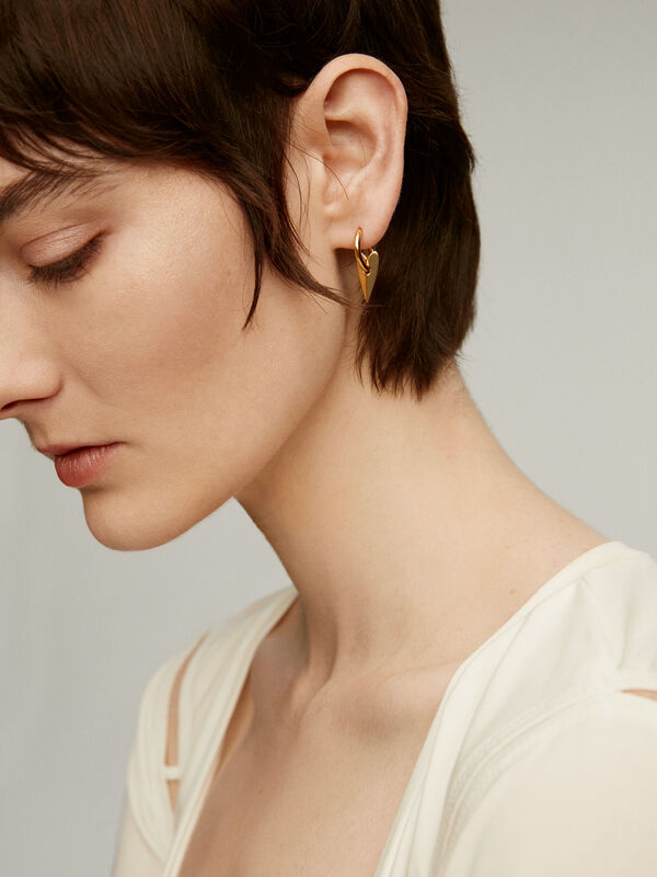 Gold plated maxi heart pendant earrings, J04942-02, hi-res