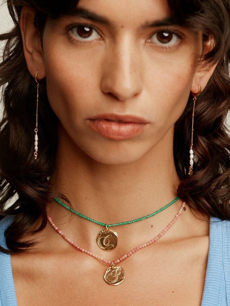 925 silver hoop earrings bathed in 18K yellow gold with pearl pendant and lotus flower. image number 5