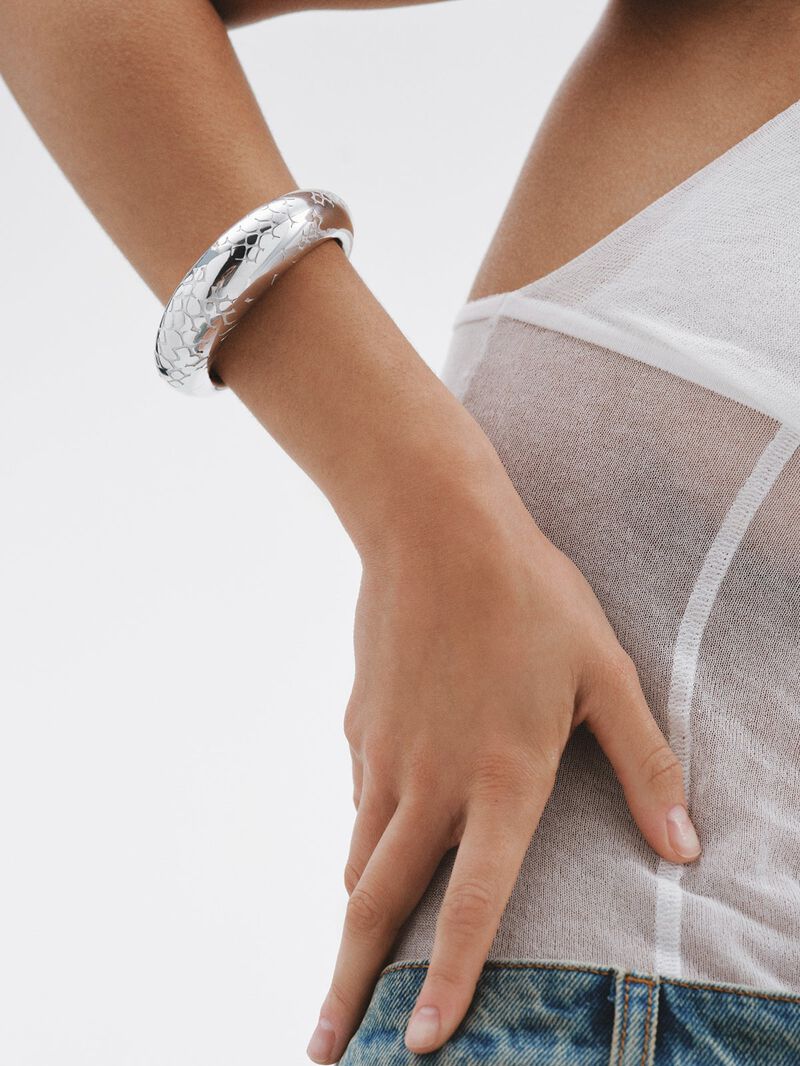 925 silver domed bracelet with snake texture image number 1