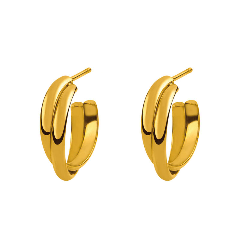 Gold plated cross double hoop earring , J01756-02, hi-res