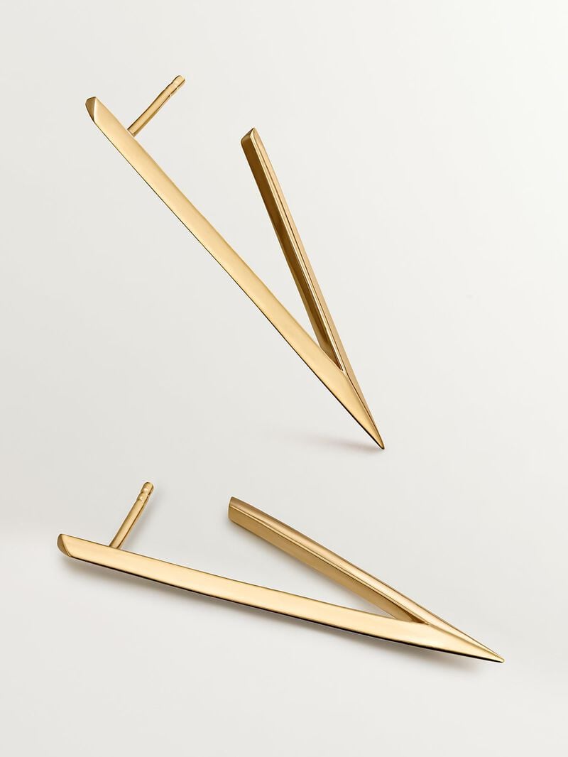 Large triangular earrings made of 925 silver coated in 18K yellow gold image number 0