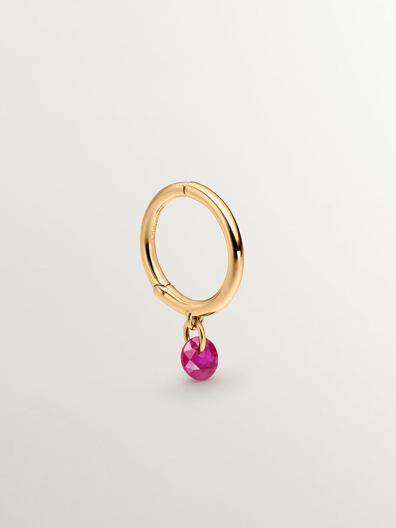 Individual 9K yellow gold hoop earring with ruby. image number 0