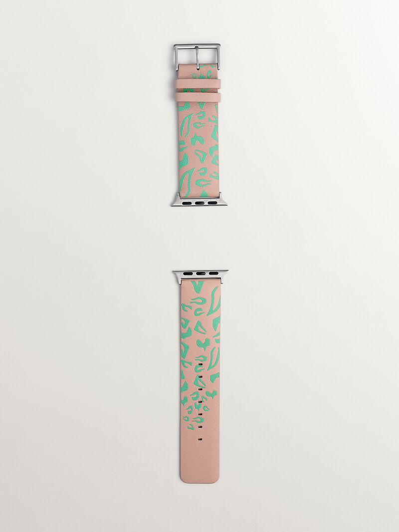 Leather Apple Watch band with pink and green animal print image number 7