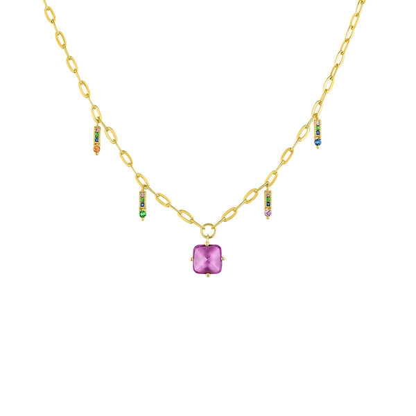 Gold plated silver amethyst and sapphire necklace, J04827-02-AM-MULTI,hi-res