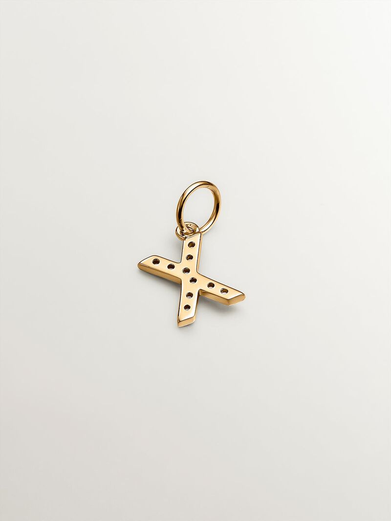 18K Yellow Gold Plated 925 Silver Charm with White Topaz Initial X image number 2