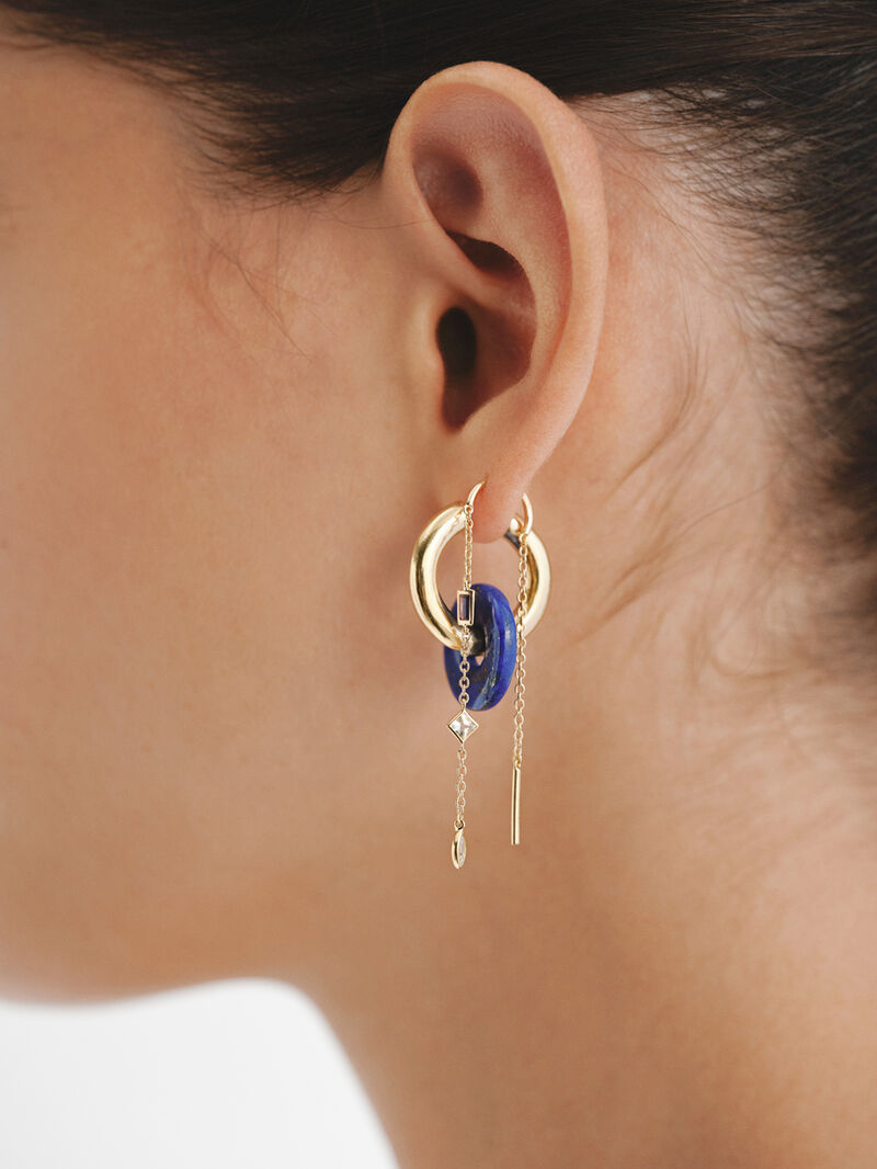 Individual earring made of 925 silver, bathed in 18K yellow gold with rhodolite, quartz and topaz. image number 4