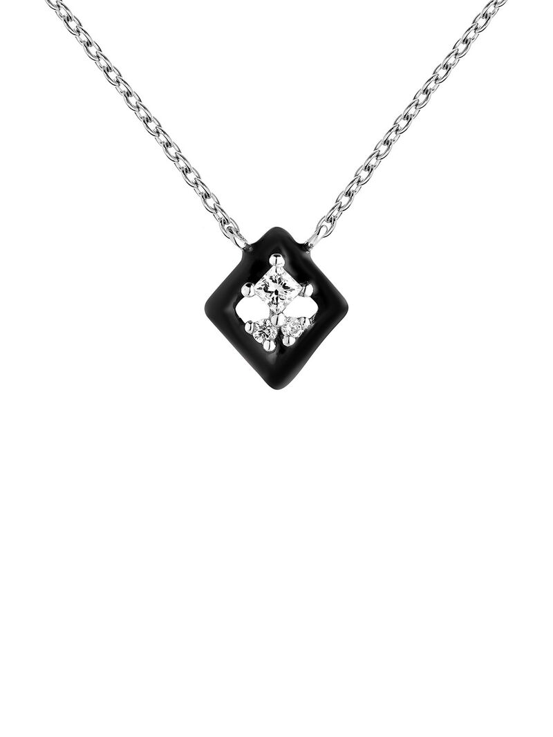 18K white gold pendant with black enamel and diamond. image number 2