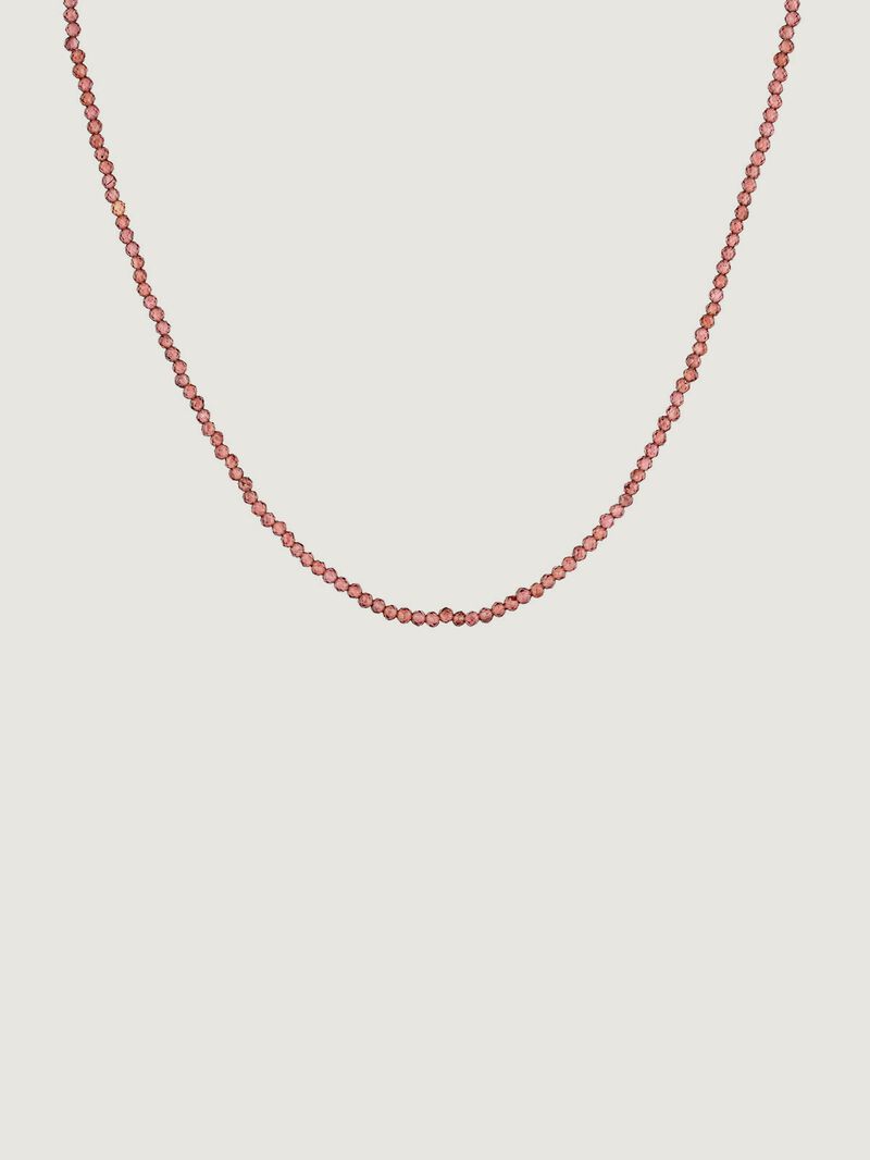 925 Silver necklace bathed in 18K yellow gold with pink rhodolite beads. image number 0