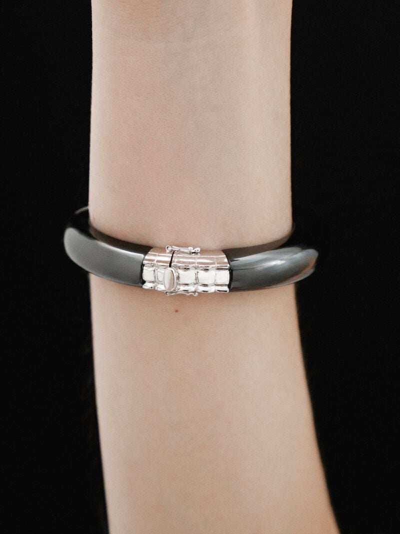 925 silver rigid bracelet and black crocodile -shaped image number 9