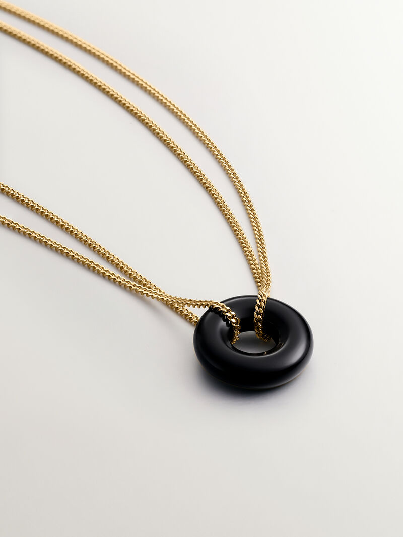 18K yellow gold plated 925 silver necklace with black onyx image number 2