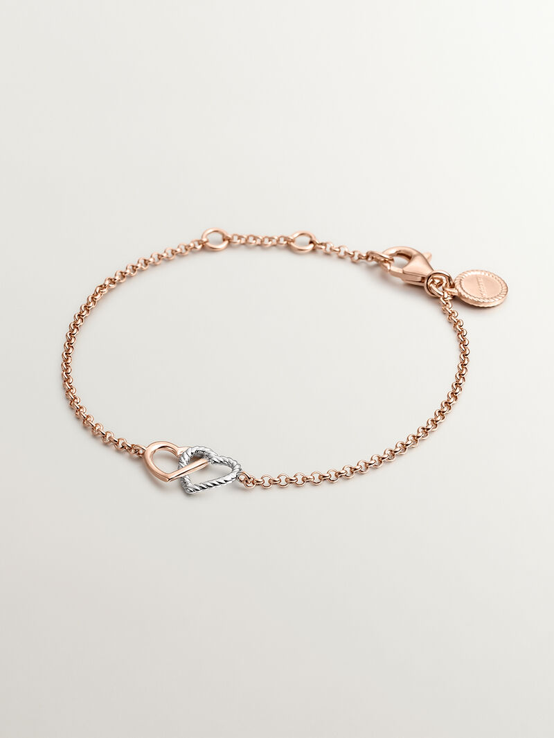 925 Silver bracelet and 925 silver bathed in 18K rose gold with a heart image number 0