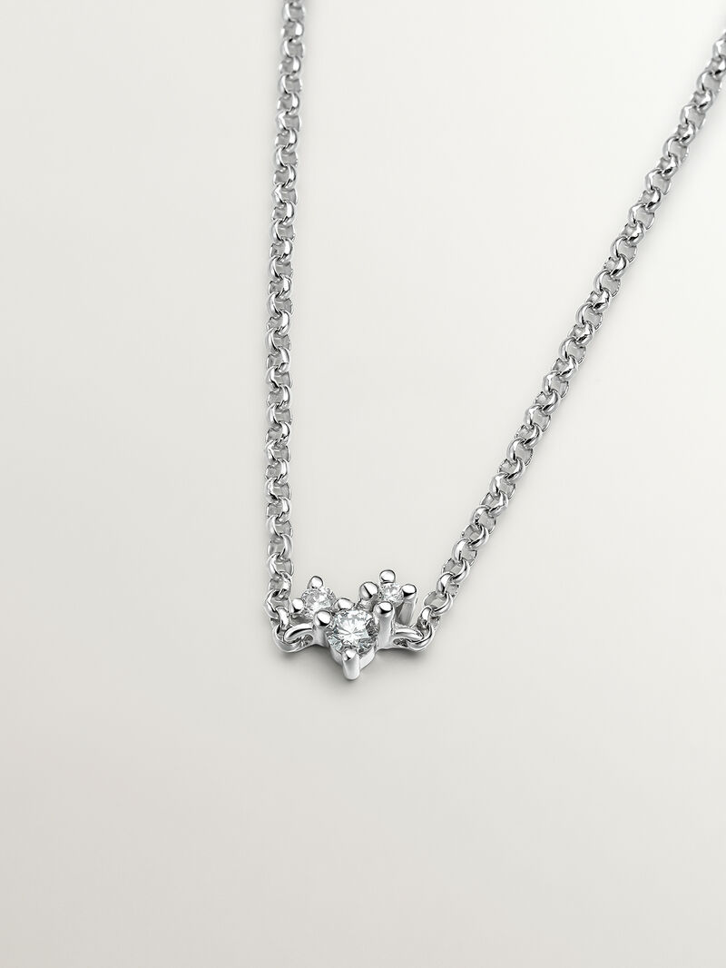 9K White Gold Rolo Link Bracelet with 3 Diamonds image number 2