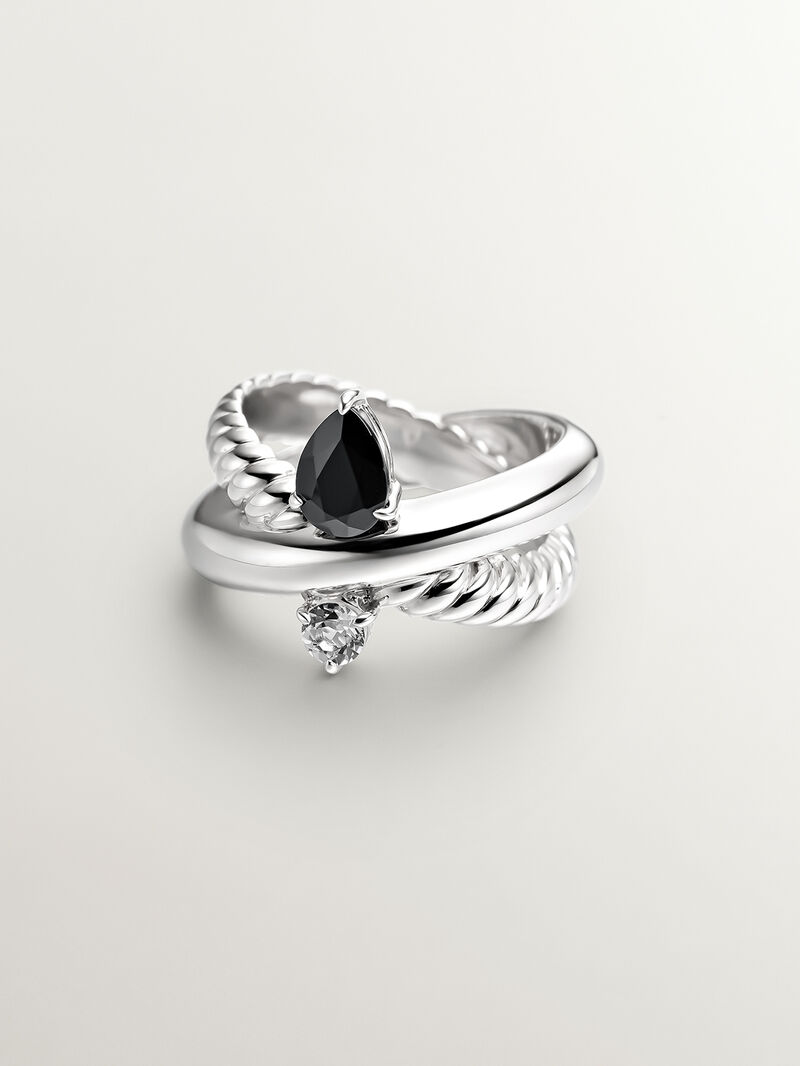 925 silver multi-arm ring with black spinel and white topaz image number 2