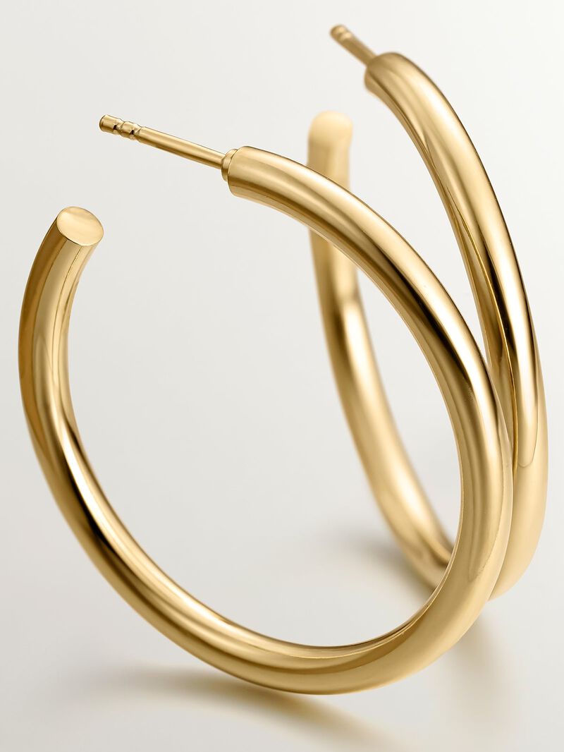 Large hoop earrings made of 925 silver, coated in 18K yellow gold. image number 4