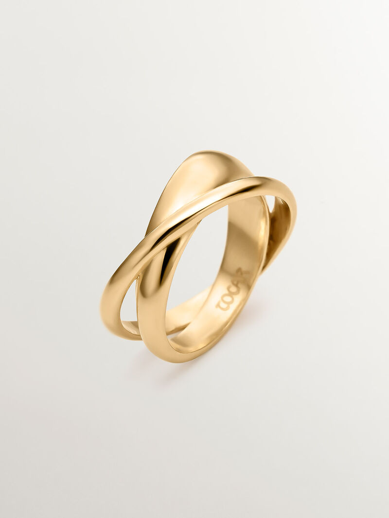 Double cross 925 silver ring bathed in 18K yellow gold. image number 0