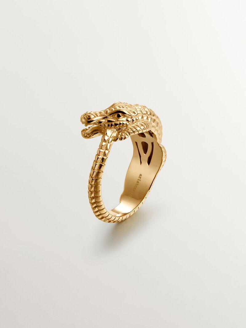 925 silver ring in 18K yellow gold with crocodile shape image number 5