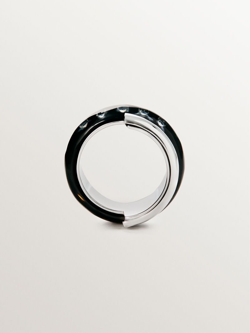925 silver ring with black enamel and zircons suspended in resin image number 6
