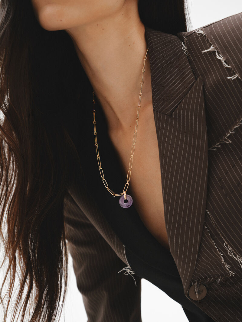 925 Silver necklace dipped in 18K yellow gold with pink amethyst image number 1
