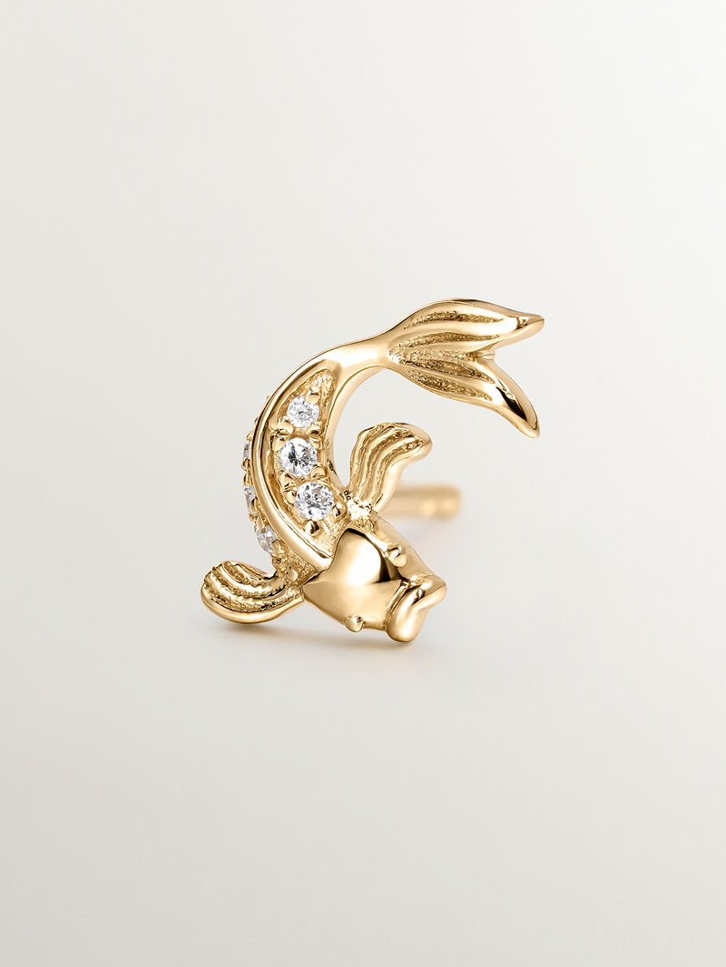 Individual 18K yellow gold earring with diamond-shaped fish. image number 4