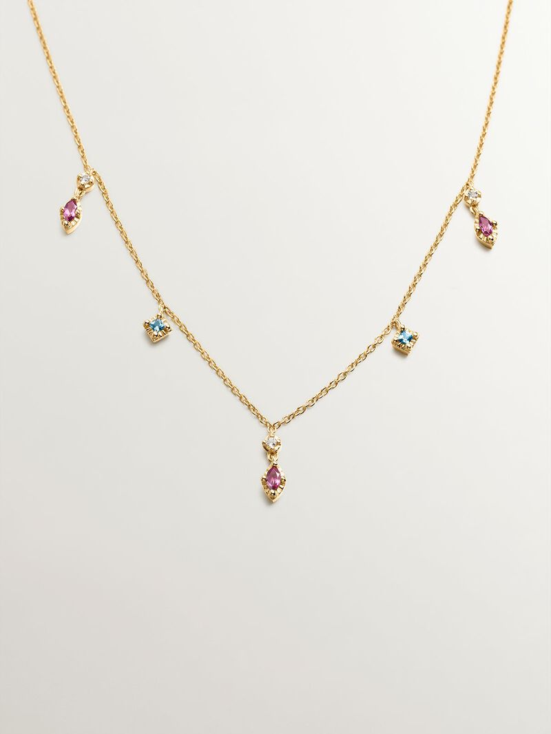 925 Silver necklace coated in 18K yellow gold with rhodolites and topazes. image number 0
