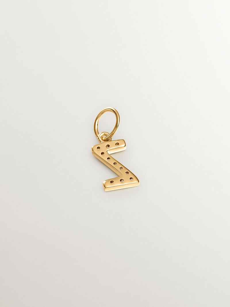 18K Yellow Gold Plated 925 Silver Charm with White Topaz Initial Z. image number 1
