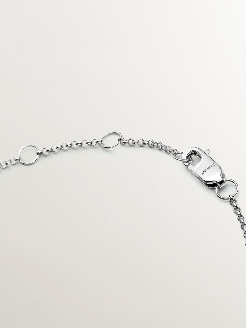 9K White Gold Rolo Link Bracelet with 3 Diamonds image number 6