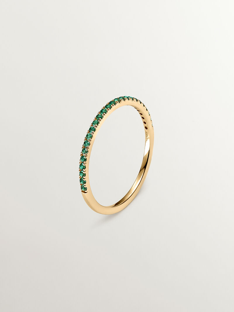 9K Yellow Gold Ring with Green Emeralds image number 0