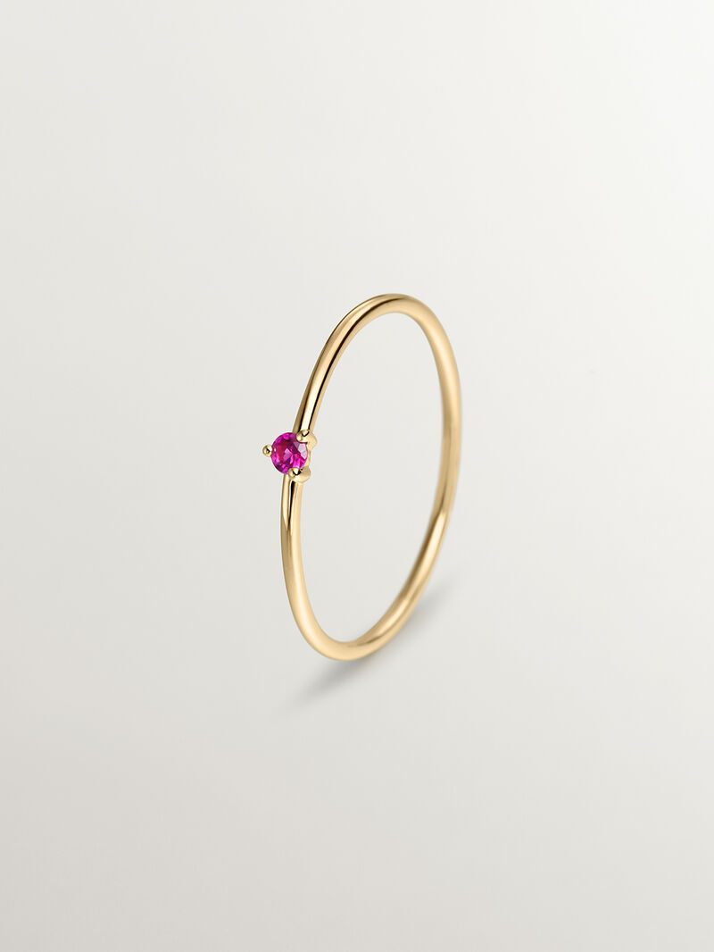 9K yellow gold solitaire ring with red ruby image number 0
