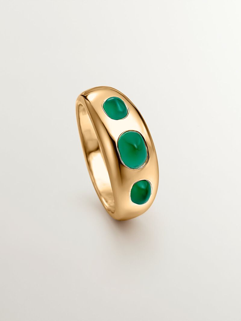 925 silver ring bathed in 18k yellow gold with green chalcedony image number 4