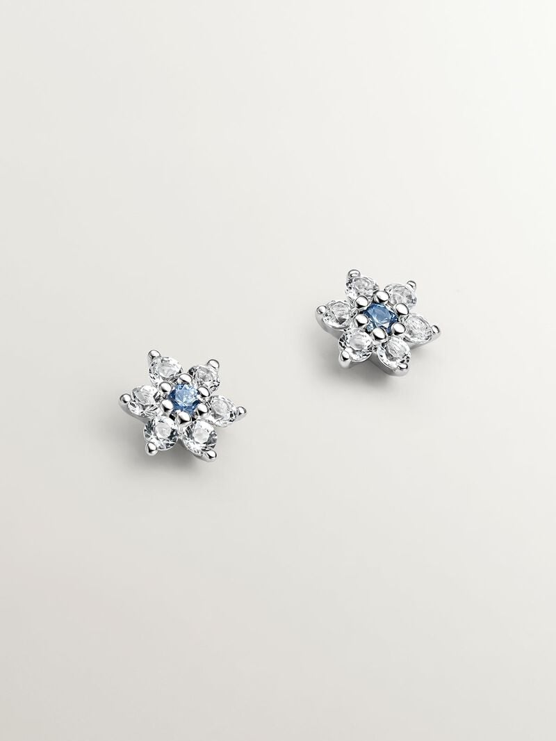 925 Silver earrings in the shape of a flower with sapphire and topaz. image number 0