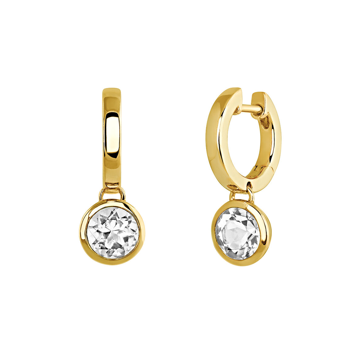 Gold plated hoop earrings with topaz , J03807-02-WT, hi-res