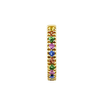 Single small hoop earring in 9kt yellow gold with multicoloured stones, J04334-02-MULTI-H,hi-res