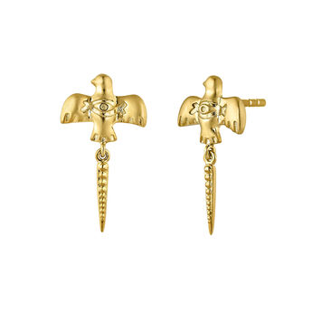 Gold plated bird earrings , J04558-02,hi-res