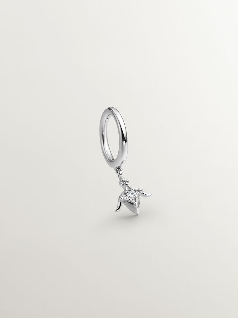 Individual small hoop earring in 9K white gold with diamond and lotus flower. image number 0