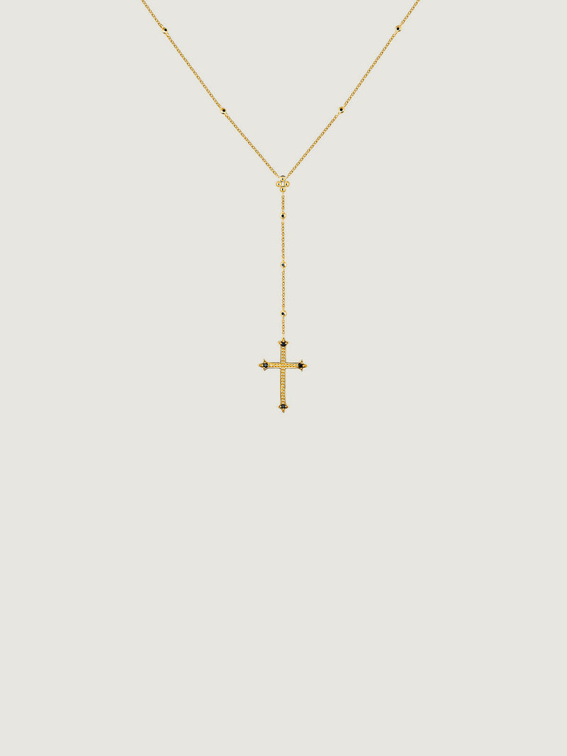 925 Silver necklace bathed in 18K yellow gold with large cross and spinels image number 1