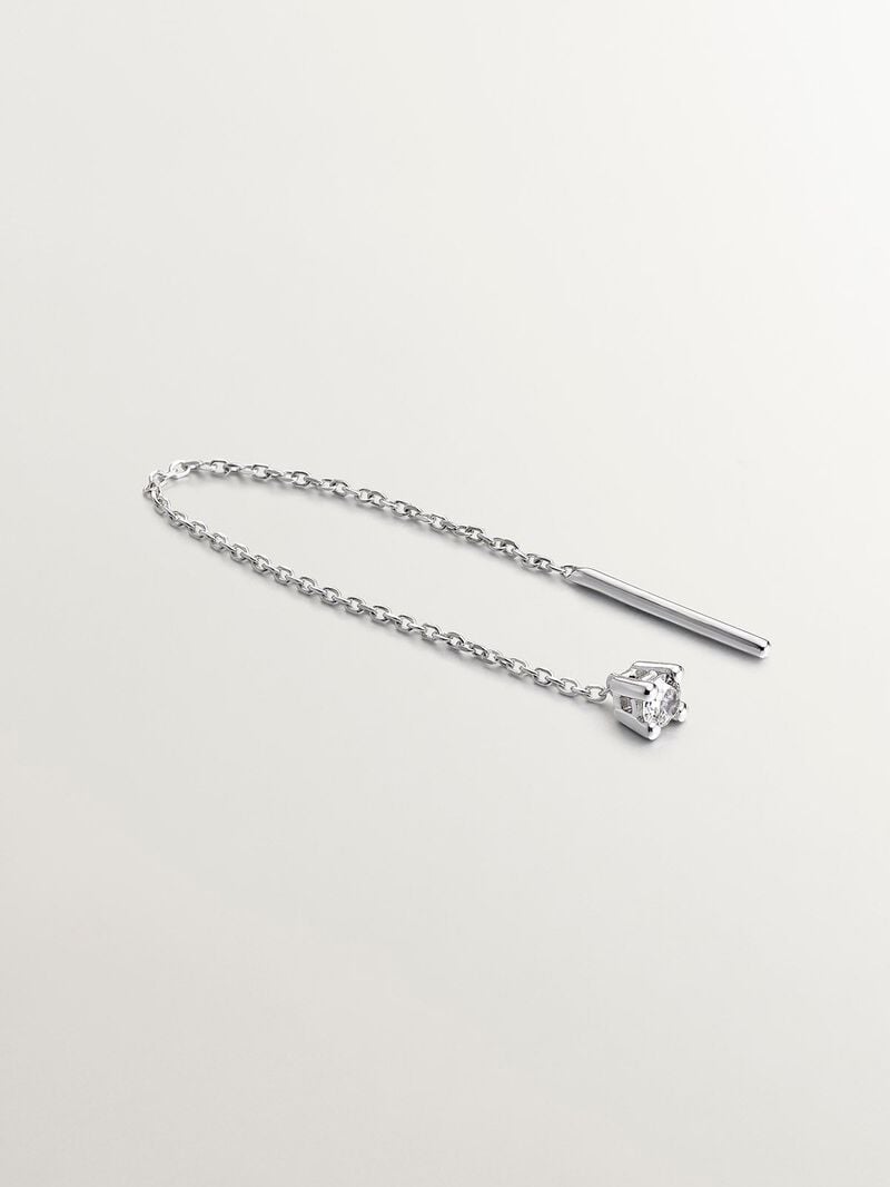 Individual long 18K white gold earring with chain and diamond. image number 0