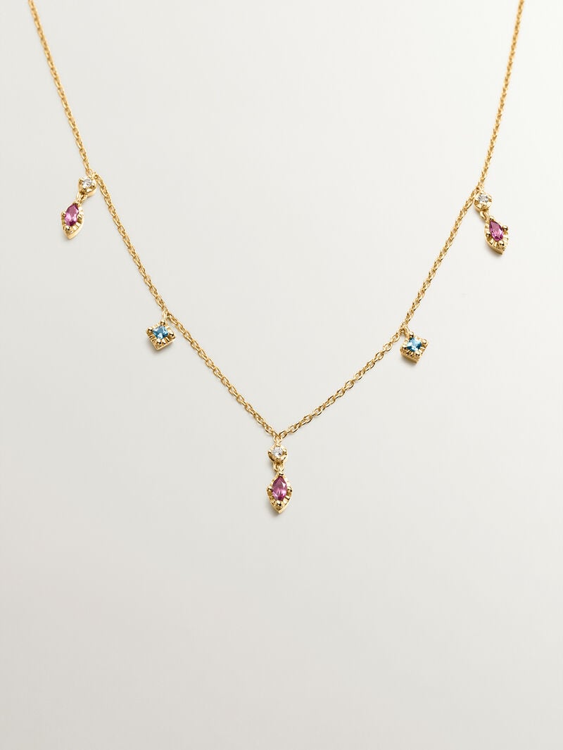 925 Silver necklace coated in 18K yellow gold with rhodolites and topazes. image number 1