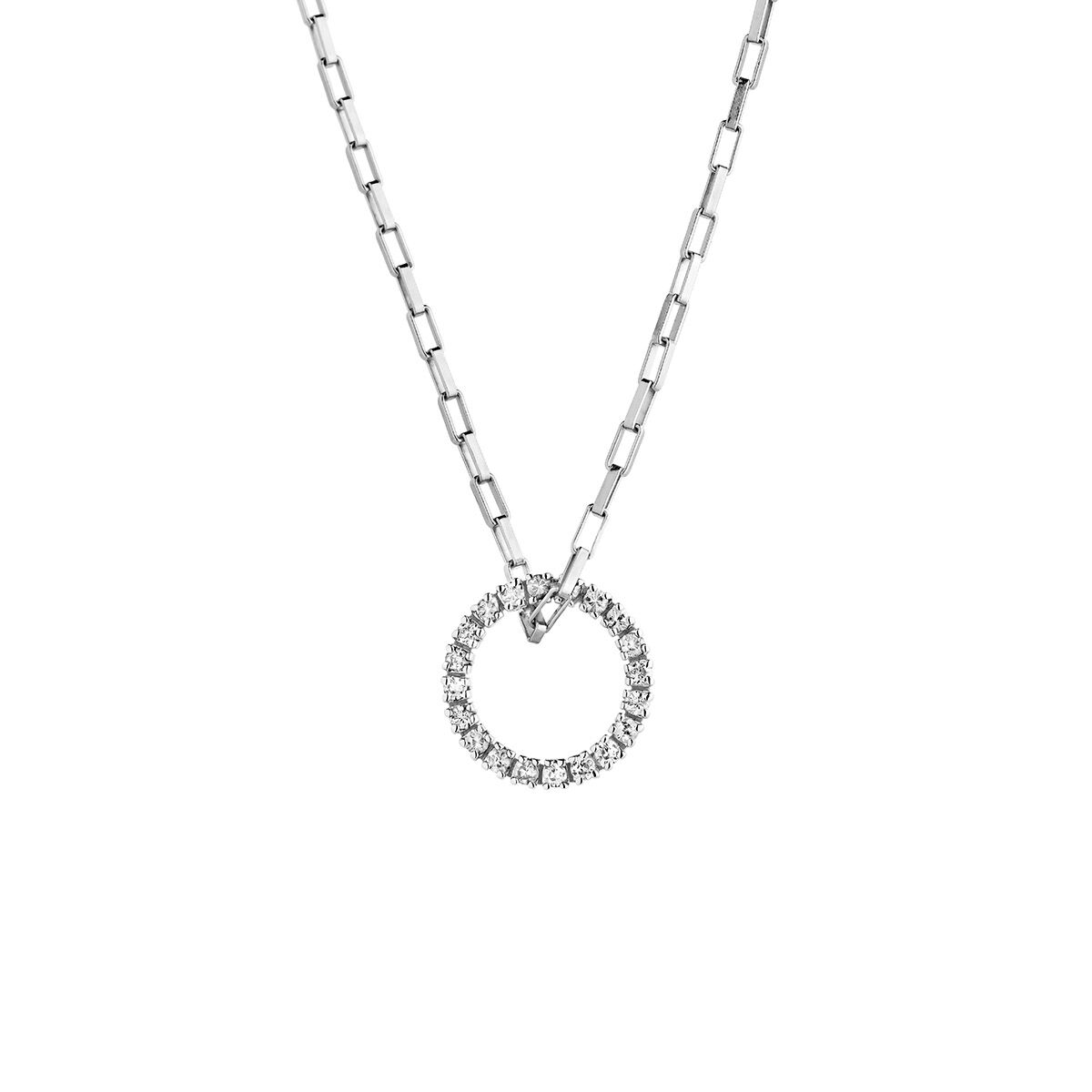 Circle pendant in silver with white topazes, J04993-01-WT, hi-res