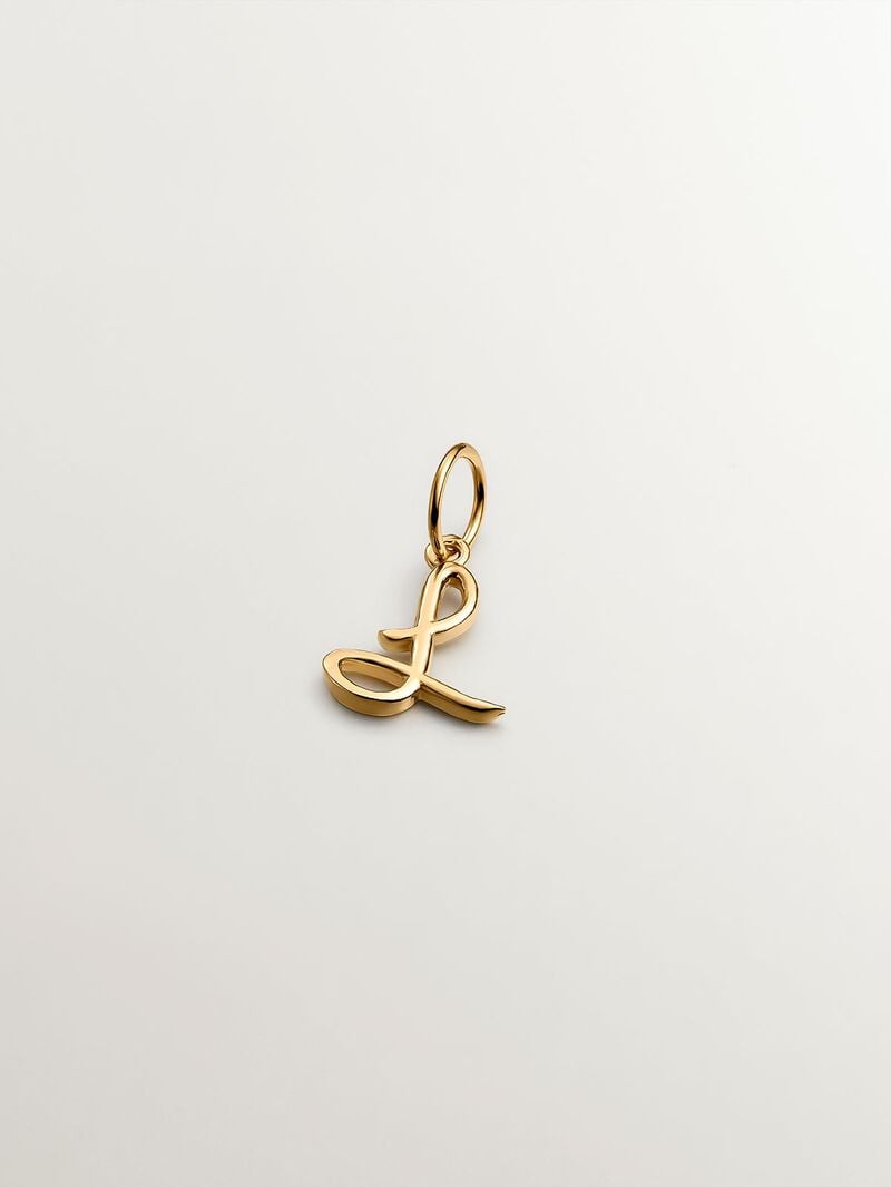 18K yellow gold-plated 925 silver charm with initial L image number 0