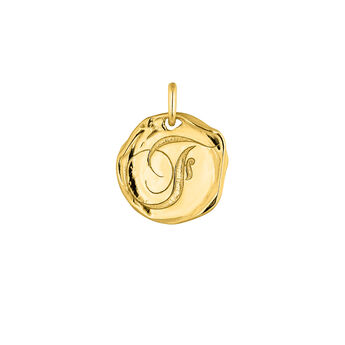 Charm medalla inicial F artesanal plata recubierta oro , J04641-02-F,hi-res