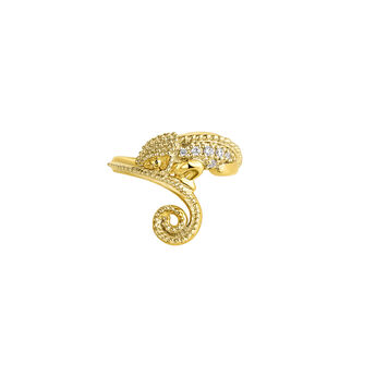 Pendiente ear cuff camaleón de oro amarillo de 18kt con diamantes, J05094-02-H,hi-res