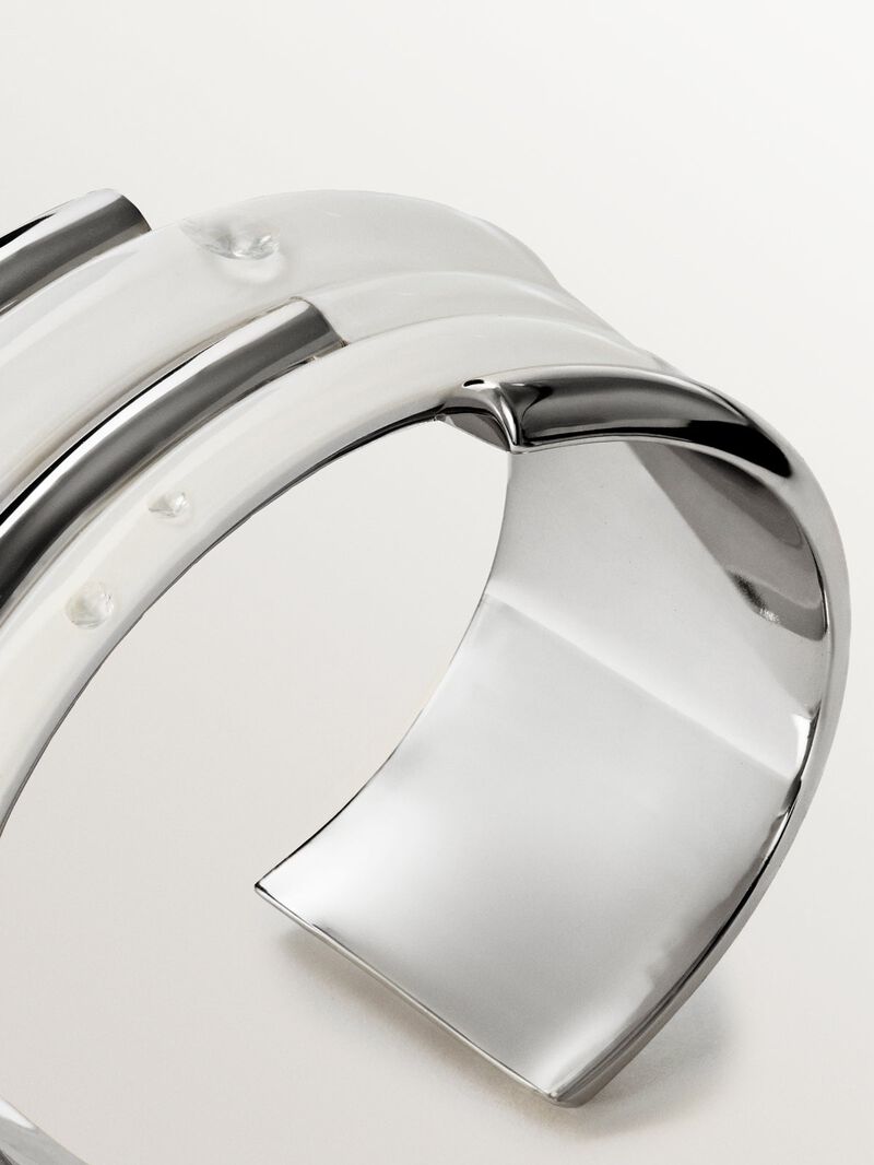 925 silver bracelet with white enamel and zircons suspended in resin image number 6