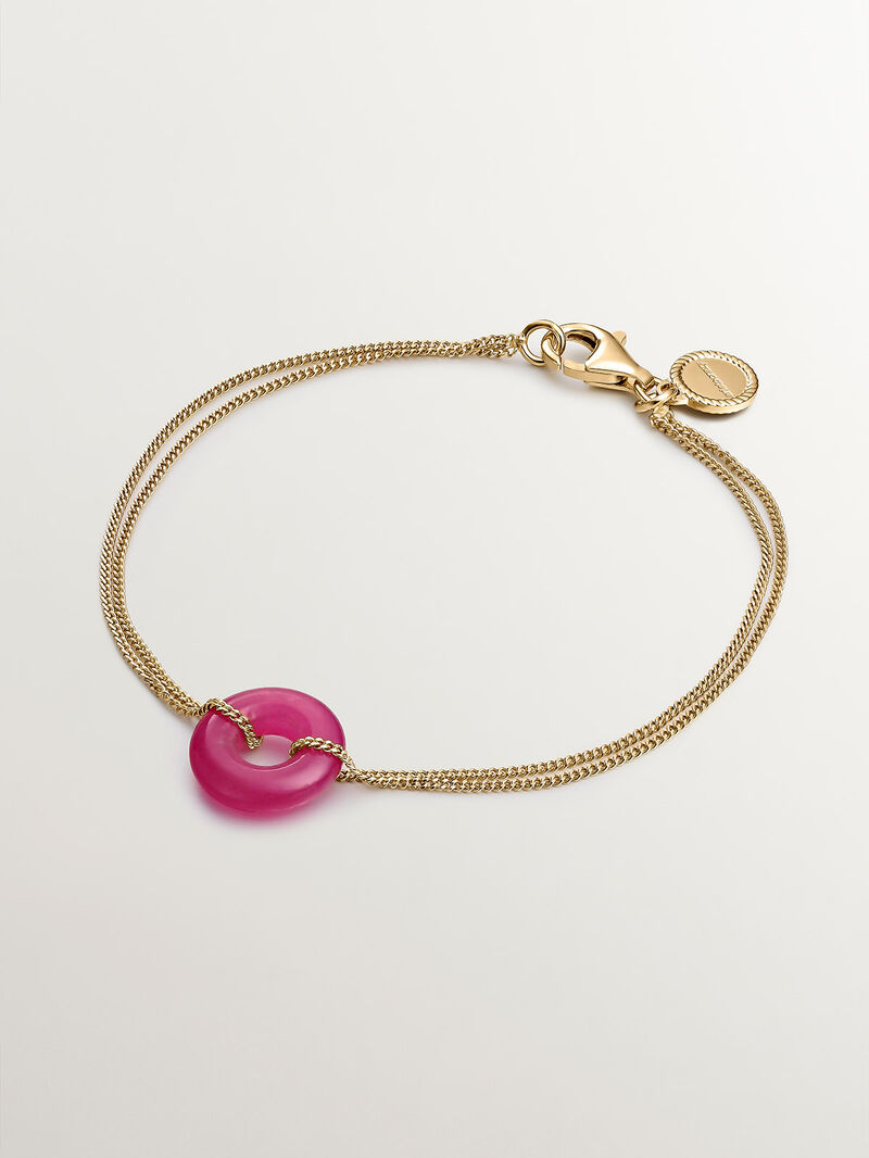 925 silver bracelet bathed in 18k yellow gold with red jade image number 0
