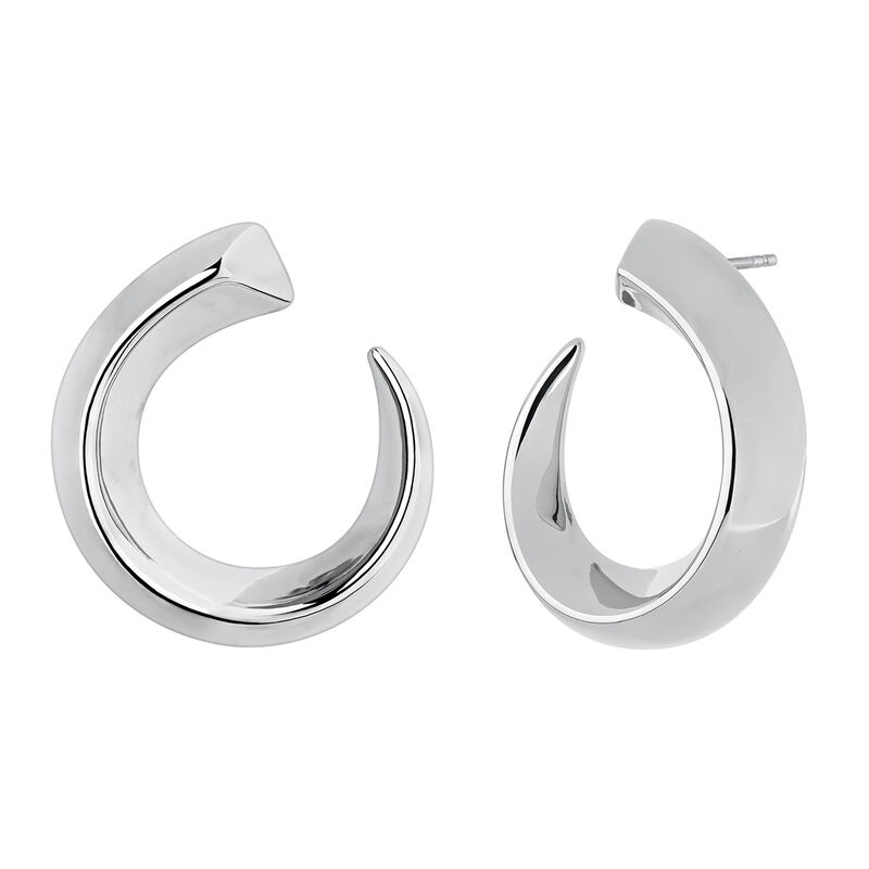 Large silver tapered open hoop earrings , J04255-01, hi-res