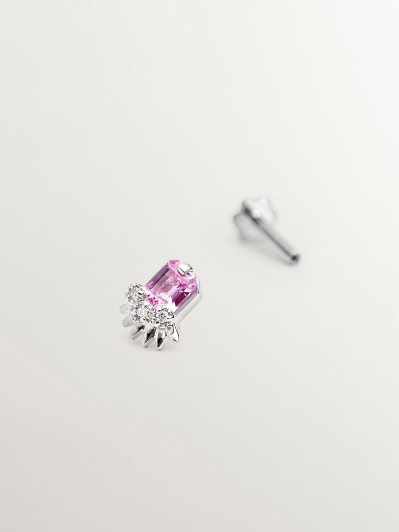 18k white gold piercing with central pink sapphire and diamonds. image number 4